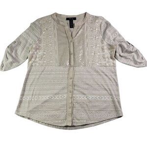 Blouse Petite M for Women Tunic Shirt With Buttons, Long‎ Sleeve Roll-up Sequins